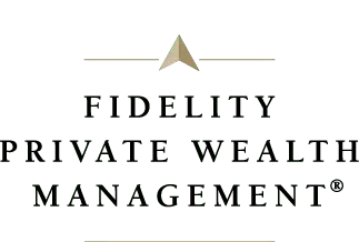 A green background with black text that says fidelity private wealth management.