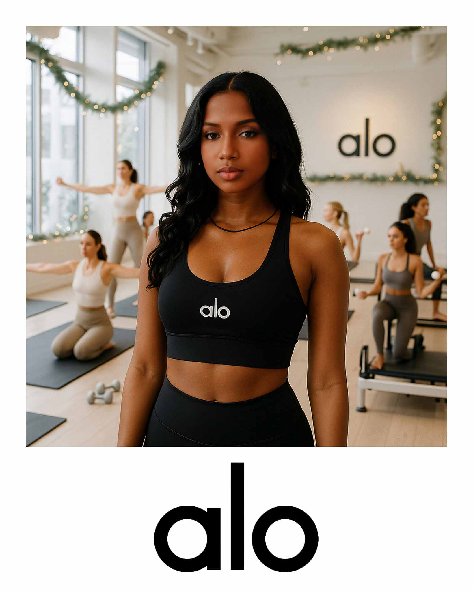 AI-generated portrait of an event guest at an Alo brand activation using an interactive photo booth.